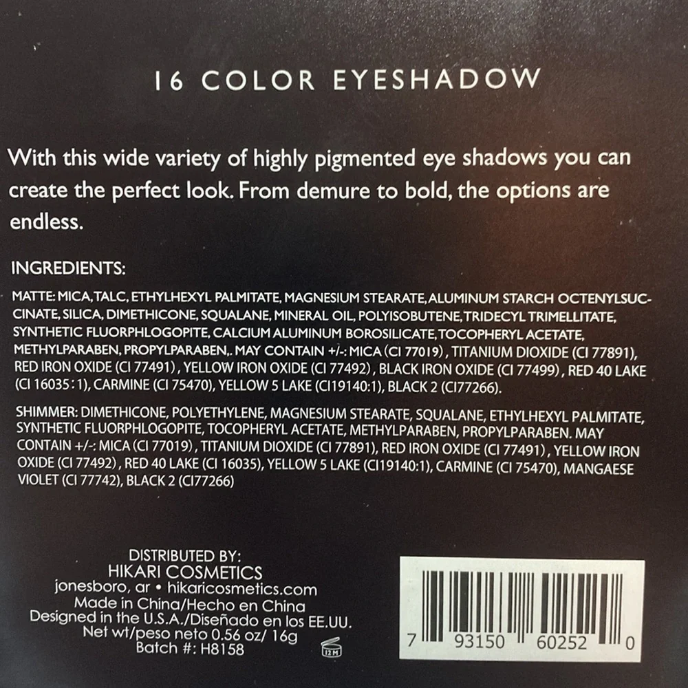 Hikari 16 color eyeshadow palette.